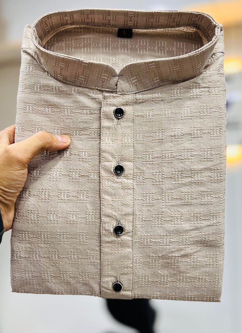 Prazu Fashion Beige Soft Jacquard With Self Buti Kurta | Grocsy
