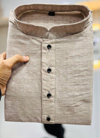 Prazu Fashion Beige Soft Jacquard With Self Buti Kurta | Grocsy