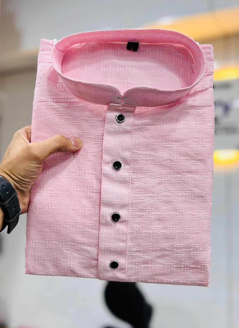 Prazu Fashion Light Pink Soft Jacquard With Self Buti Kurta | Grocsy