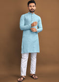 Prazu Fashion Sky Blue Soft Jacquard With Self Buti Kurta | Grocsy