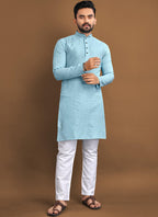 Prazu Fashion Sky Blue Soft Jacquard With Self Buti Kurta | Grocsy