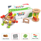 Nesta Toys Newborn Gift Set - Wooden Skwish Rattle, Clacker Rattle and Elephant Teether | Grocsy