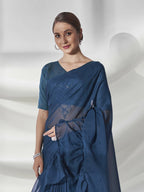 Teal Organza Solid Saree With Unstitched Blouse Piece - Shanaya | Grocsy
