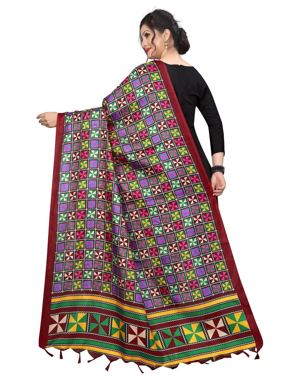 Vamika Colourful Red Printed Khadi Bhagalpuri Beautiful Dupatta | Grocsy