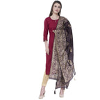 A R Silk Women's Gold Print Silk Black Dupattas and Chunnis | Grocsy
