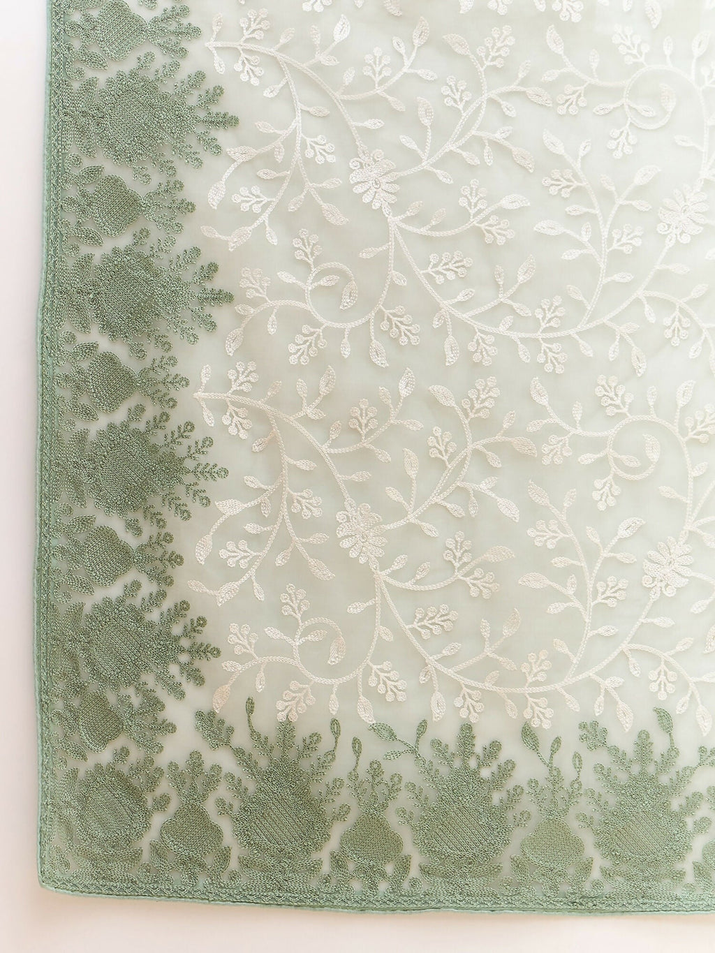 Green Organza Floral Embroidered Saree with Unstitched Blouse Piece - Roozal | Grocsy