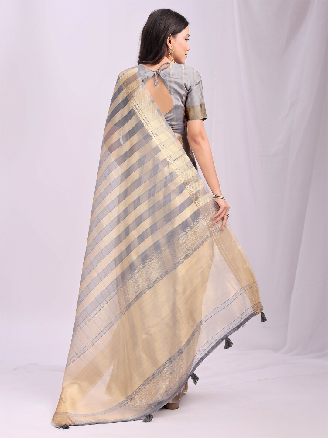 Shree Shyam Fashion Organza Grey Saree | Grocsy