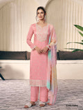 Anaita Peach Moonga Silk Stitched Suit with Embroidery Sequence Work | Grocsy
