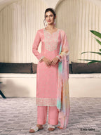 Anaita Peach Moonga Silk Stitched Suit with Embroidery Sequence Work | Grocsy