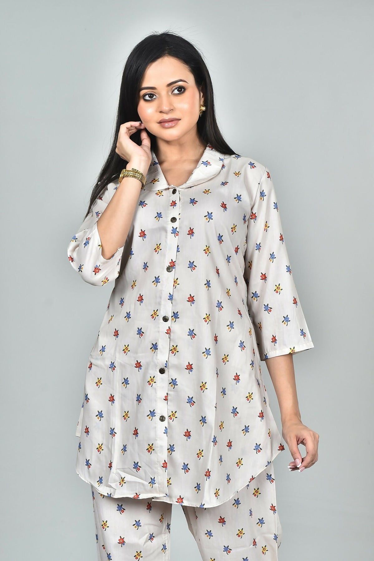 Morchari Digital Print Semi Muslin Co-Ord Set Top & Trouser-Multicolor | Grocsy