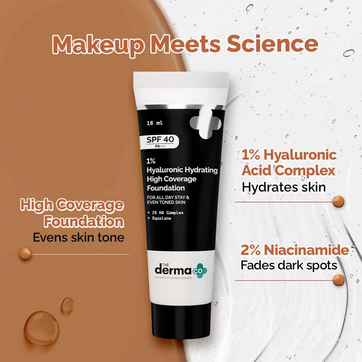 The Derma Co 1% Hyaluronic Hydrating High Coverage Foundation With SPF 40 PA+++ - 01 Ivory - Limited Time Offer | Grocsy