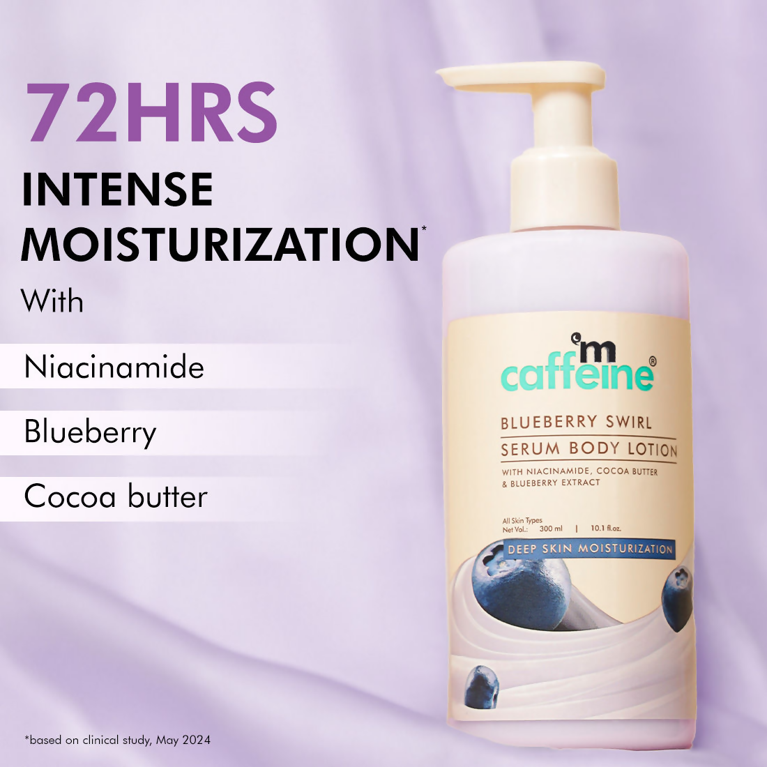 mCaffeine Blueberry Swirl Serum Body Lotion 72 hrs Deep Moisturization With Niacinamide | Grocsy