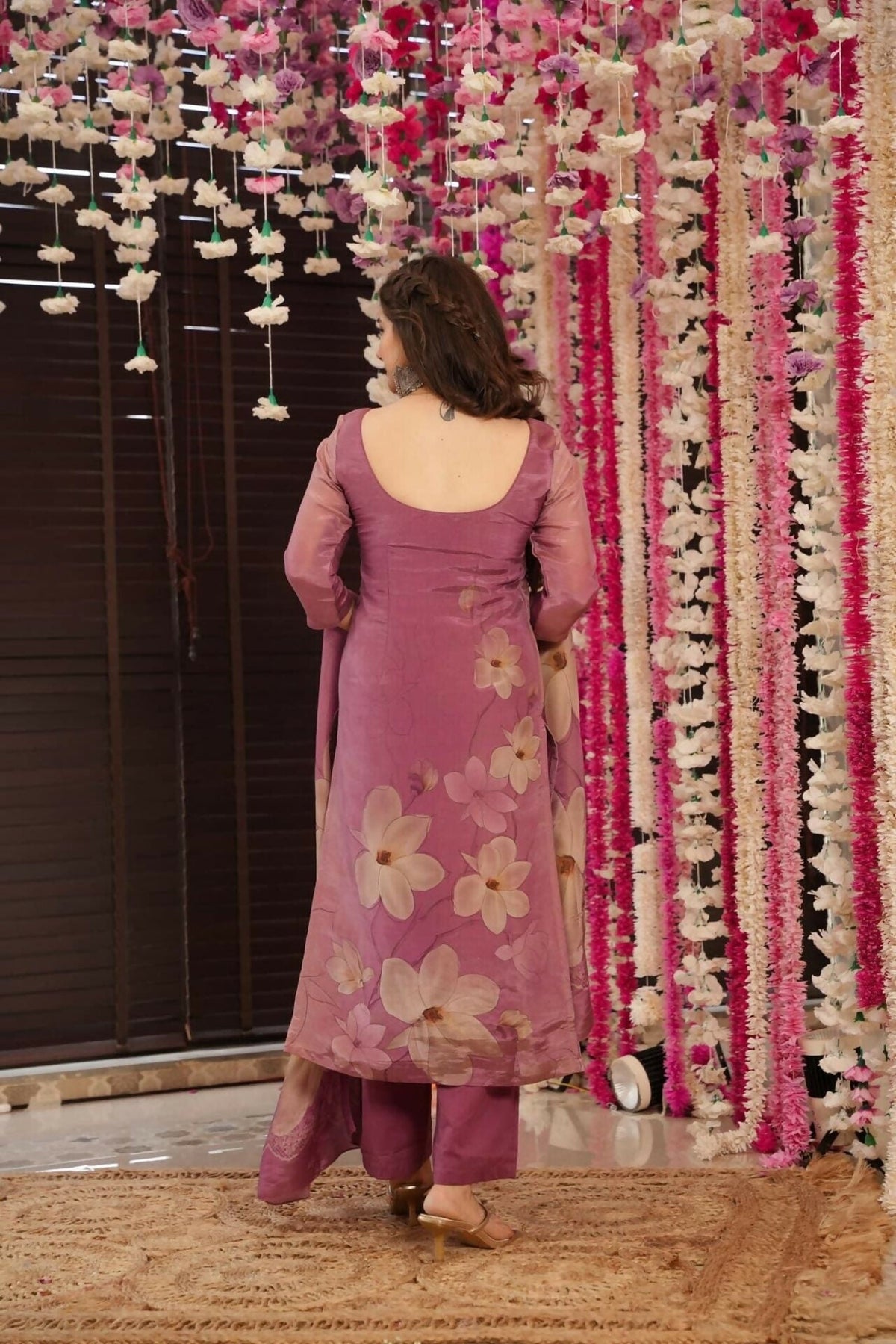 The52 Onion Gorgeous Floral Printed Zarna Silk Fabric Straight Kurta Pant with Dupatta Set | Grocsy