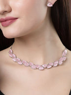 NVR Women's Pink Artificial Stones Studded Handcrafted Jewellery Set | Grocsy