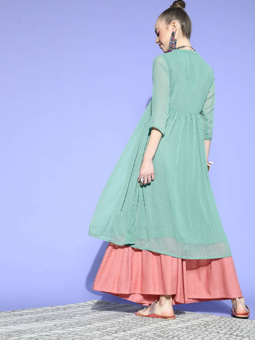 Janasya Women Green Woven Design Dobby Weave Kurta | Grocsy