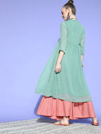 Janasya Women Green Woven Design Dobby Weave Kurta | Grocsy