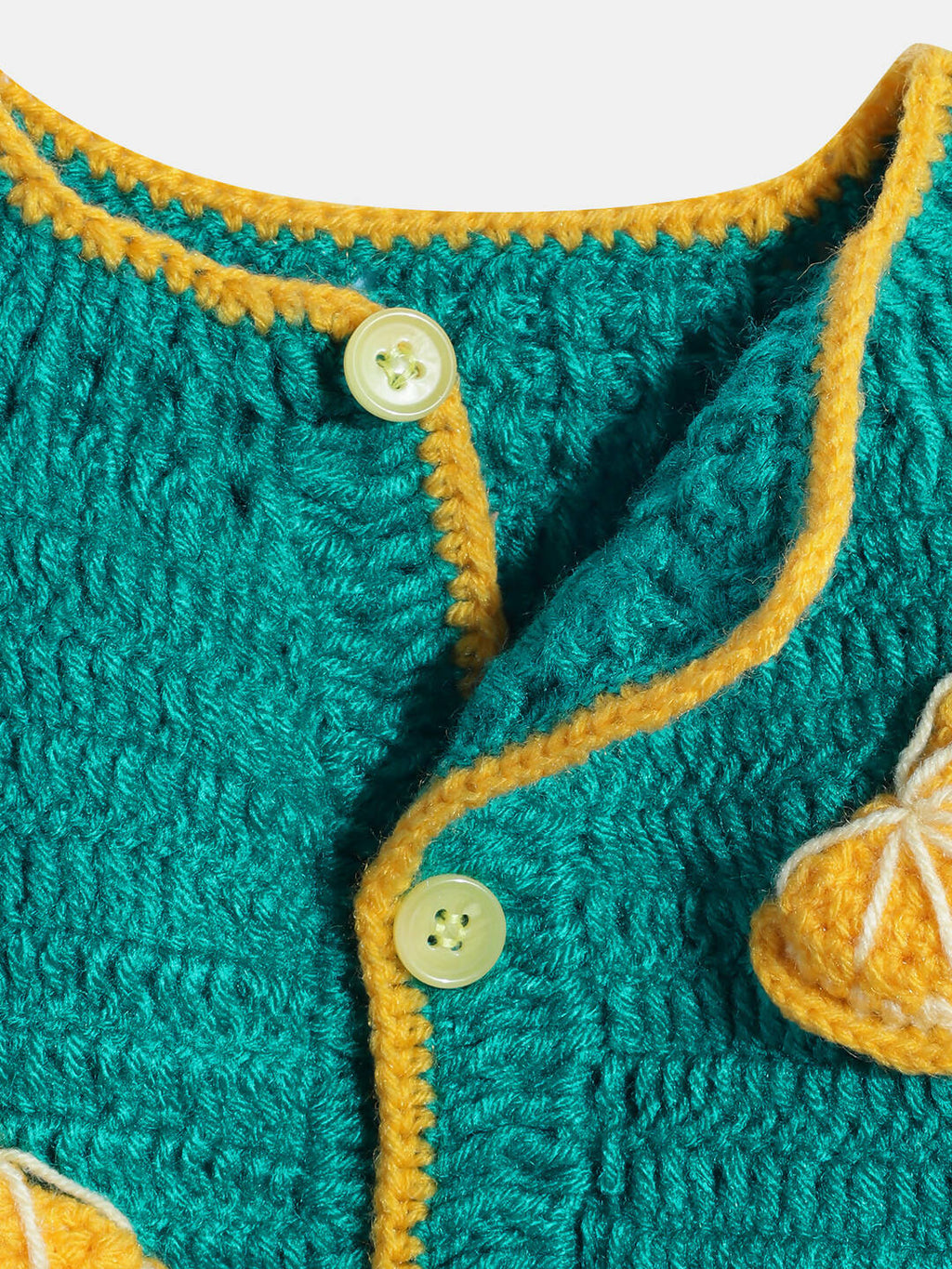 Chutput Kids Woollen Hand Knitted Full Sleeves Toffee Detail Sweater For Baby Girls With Cap - Green | Grocsy