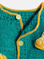 Chutput Kids Woollen Hand Knitted Full Sleeves Toffee Detail Sweater For Baby Girls With Cap - Green | Grocsy