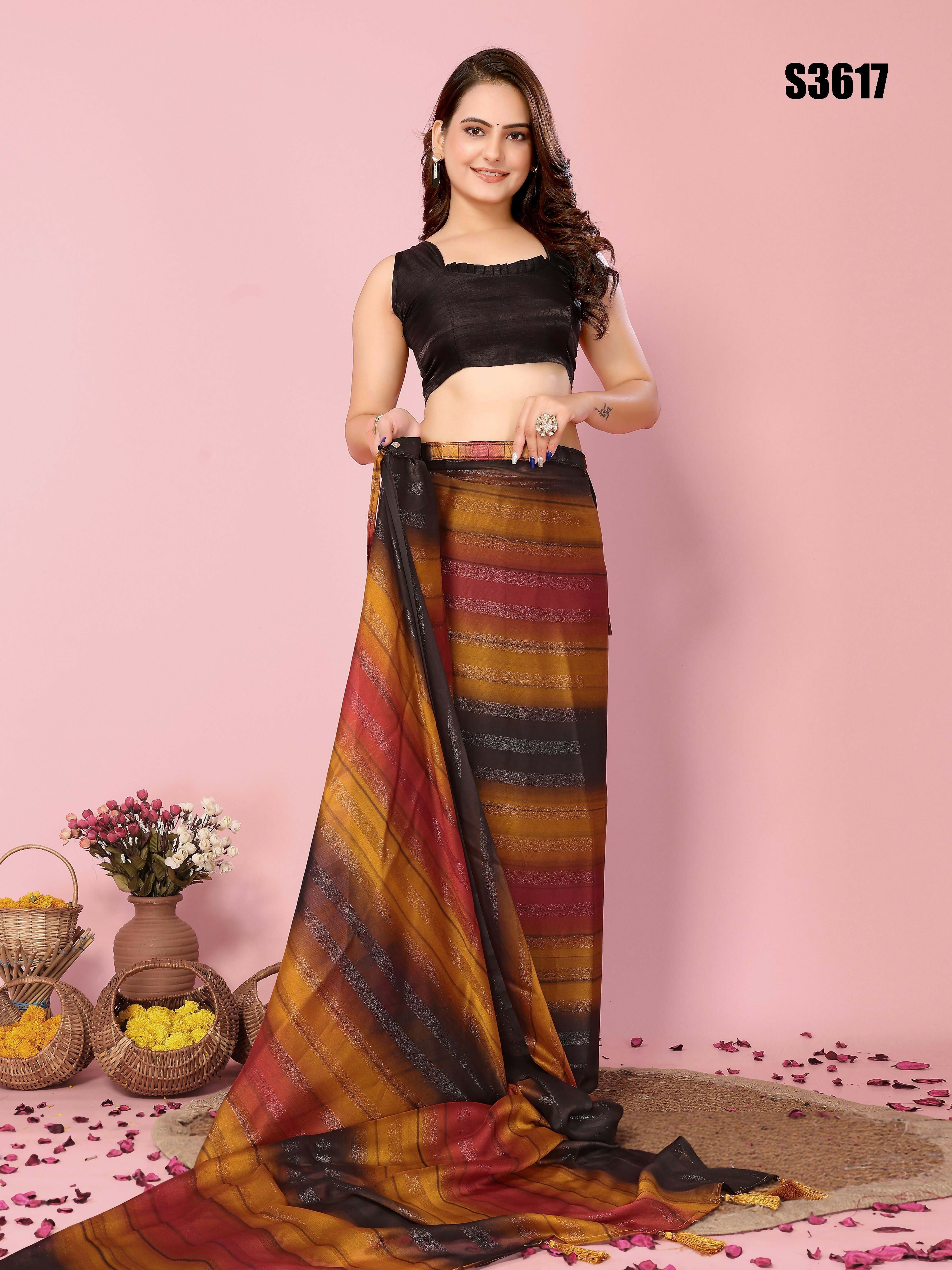 Attractive These Party Wear Ready To Wear Saree - Orange | Grocsy