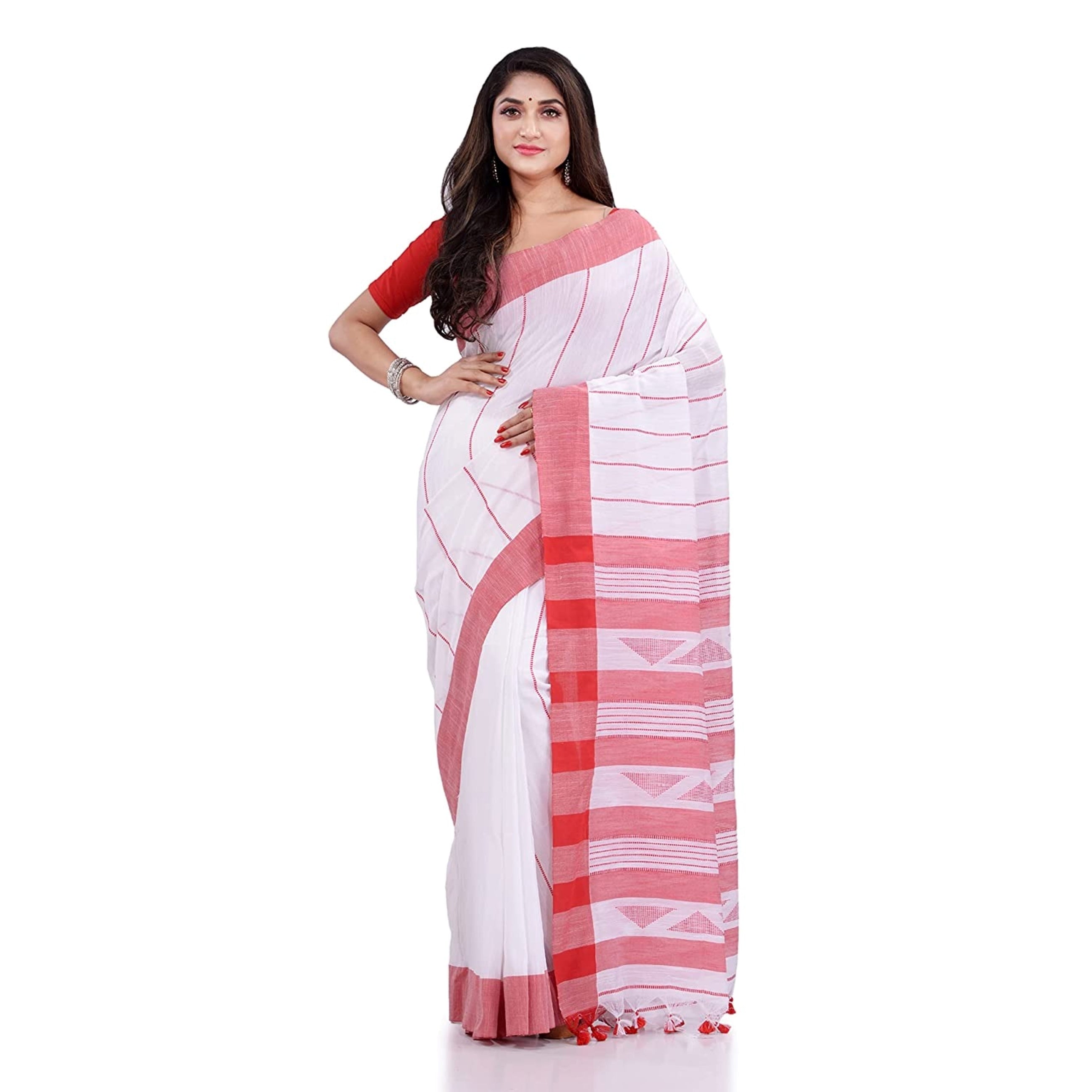 Piyari Fashion Handloom White Cotton Saree | Grocsy
