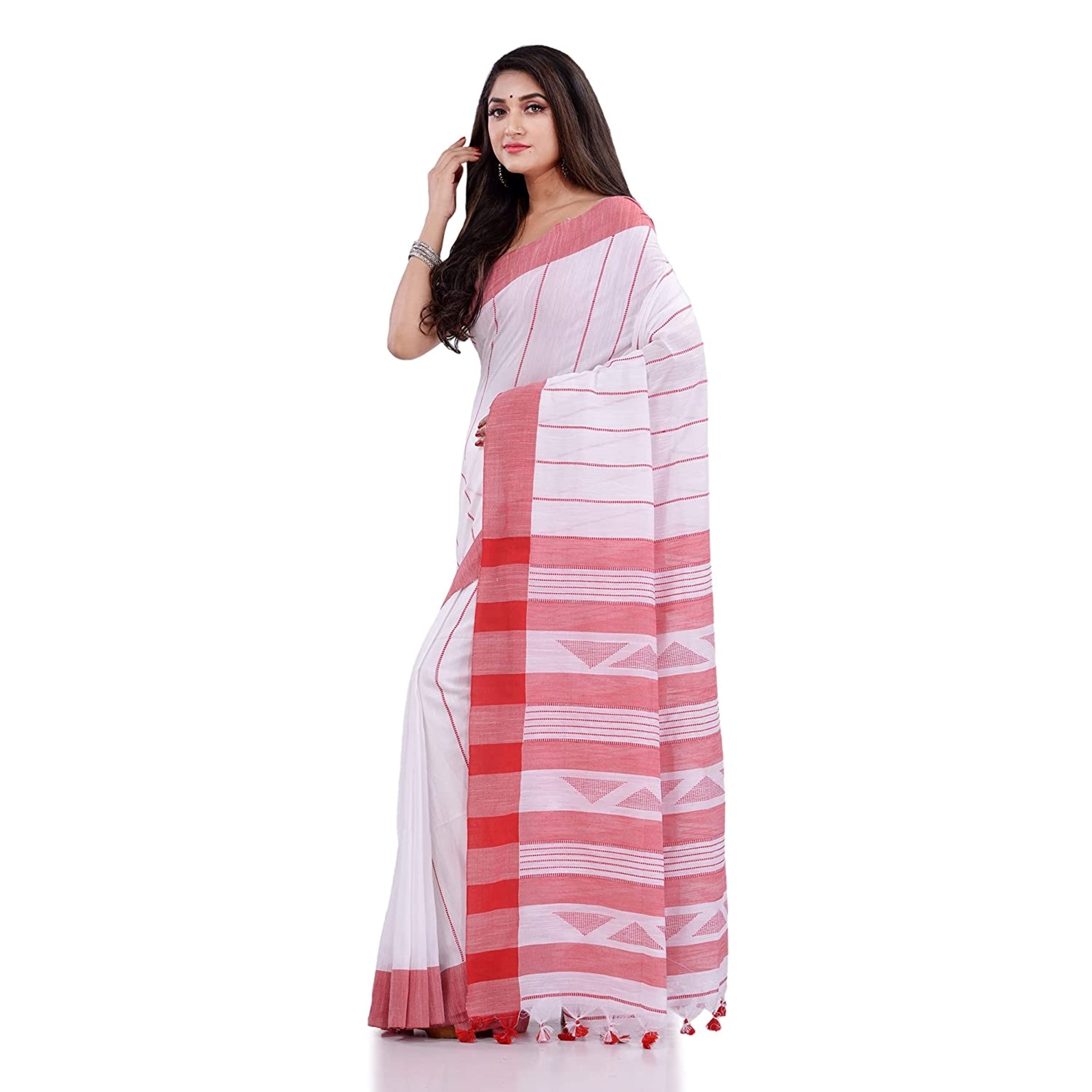 Piyari Fashion Handloom White Cotton Saree | Grocsy