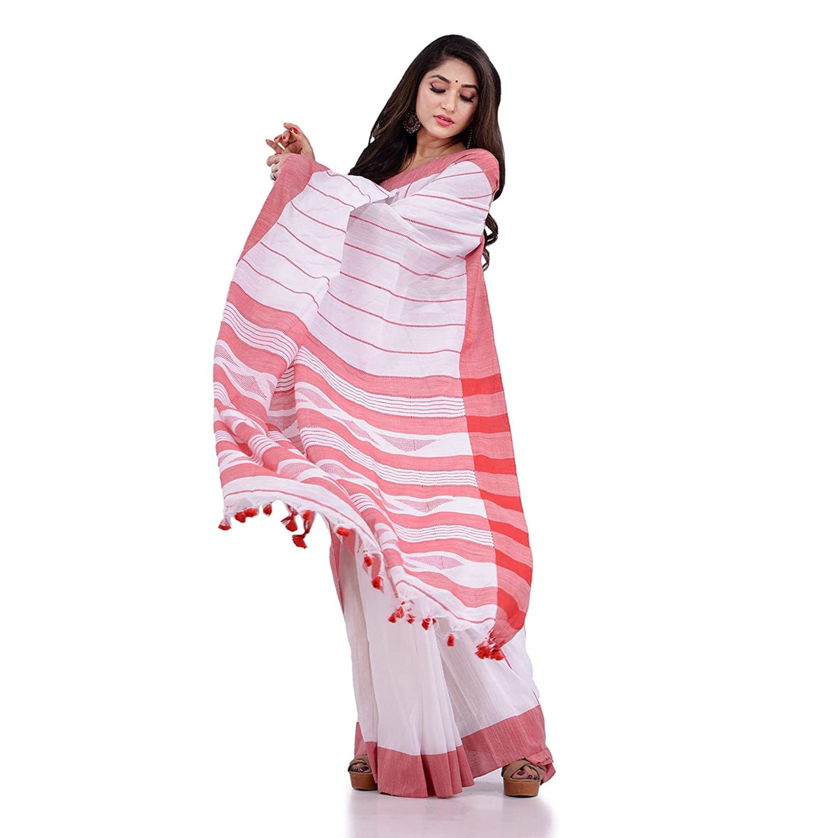 Piyari Fashion Handloom White Cotton Saree | Grocsy