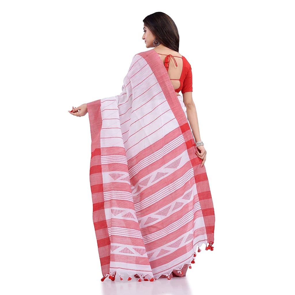 Piyari Fashion Handloom White Cotton Saree | Grocsy