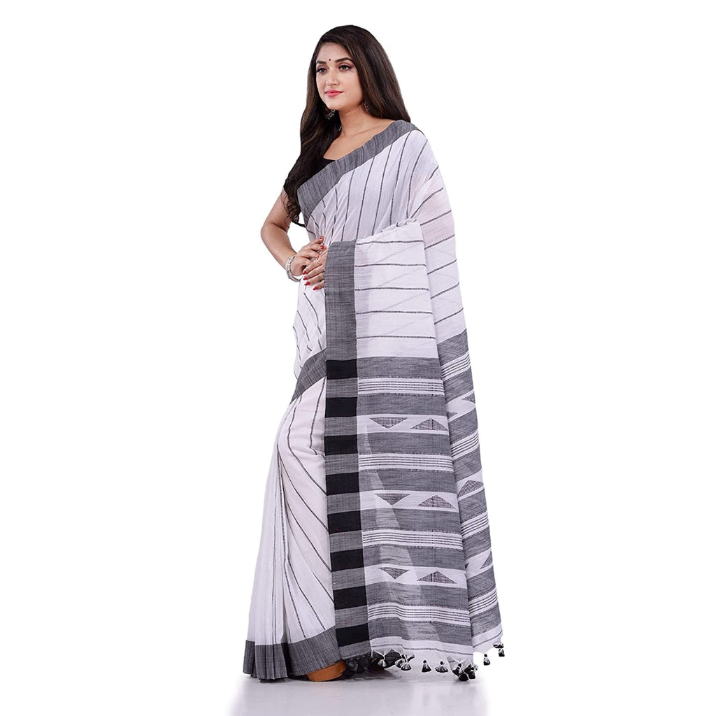 Piyari Fashion Handloom White Cotton Saree | Grocsy