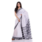 Piyari Fashion Handloom White Cotton Saree | Grocsy