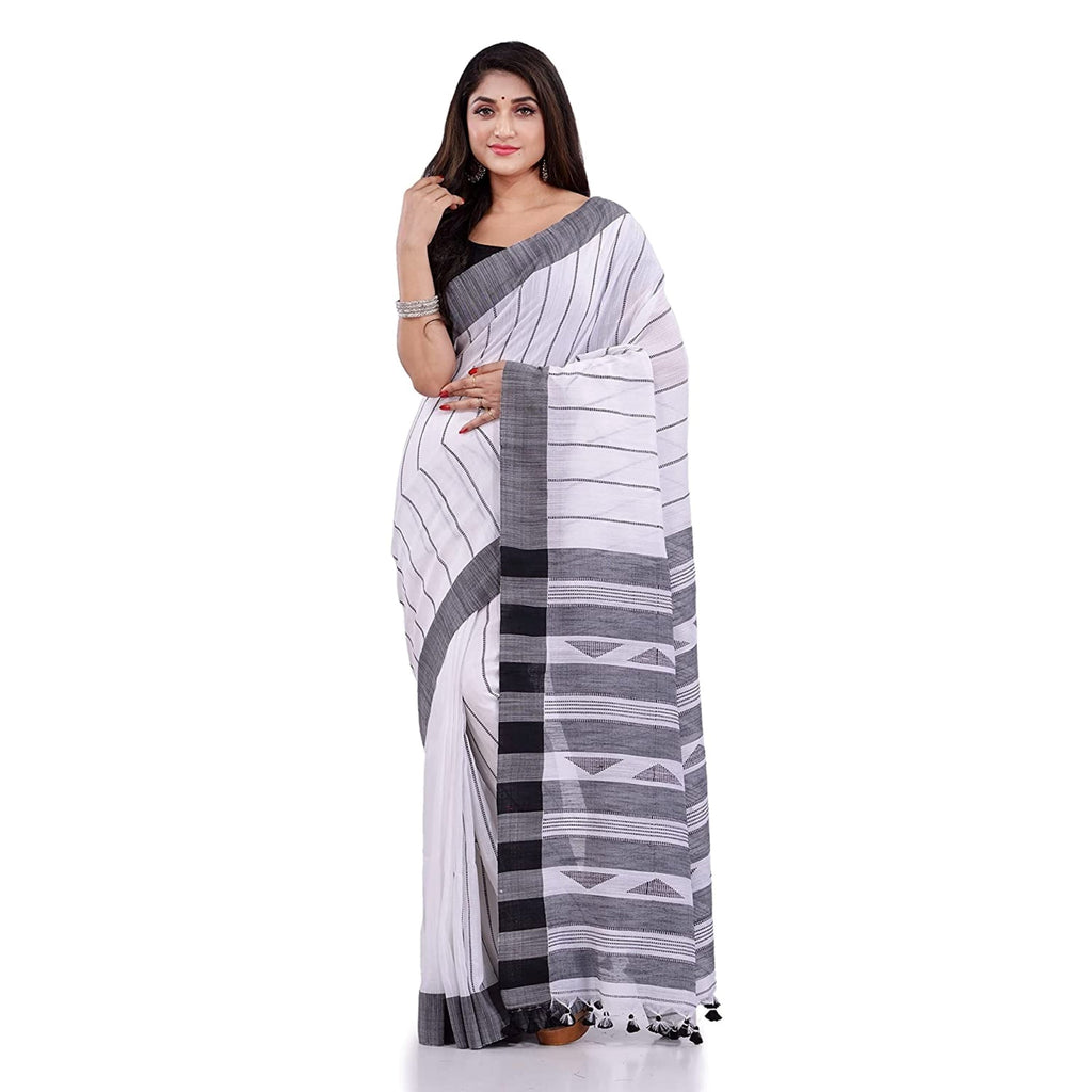 Piyari Fashion Handloom White Cotton Saree | Grocsy