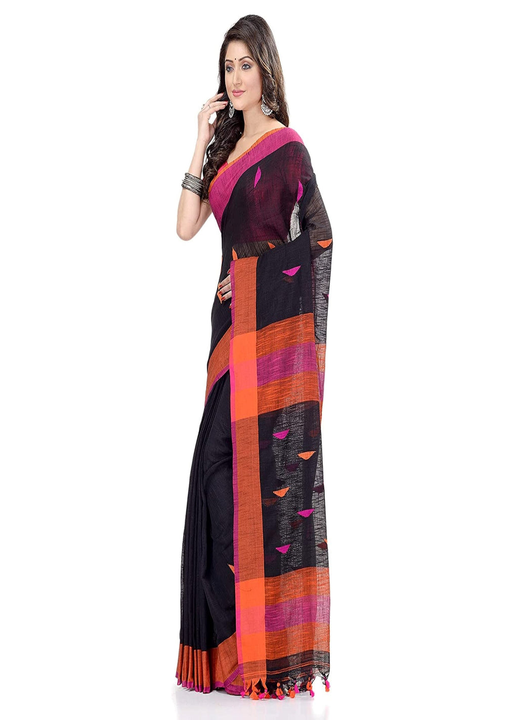 Piyari Fashion Handloom Black Cotton Saree | Grocsy