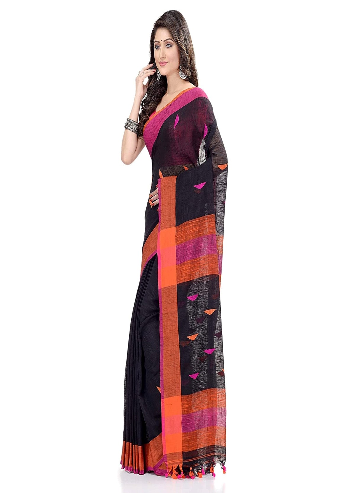 Piyari Fashion Handloom Black Cotton Saree | Grocsy