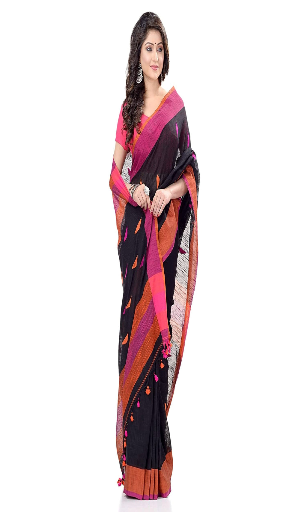 Piyari Fashion Handloom Black Cotton Saree | Grocsy