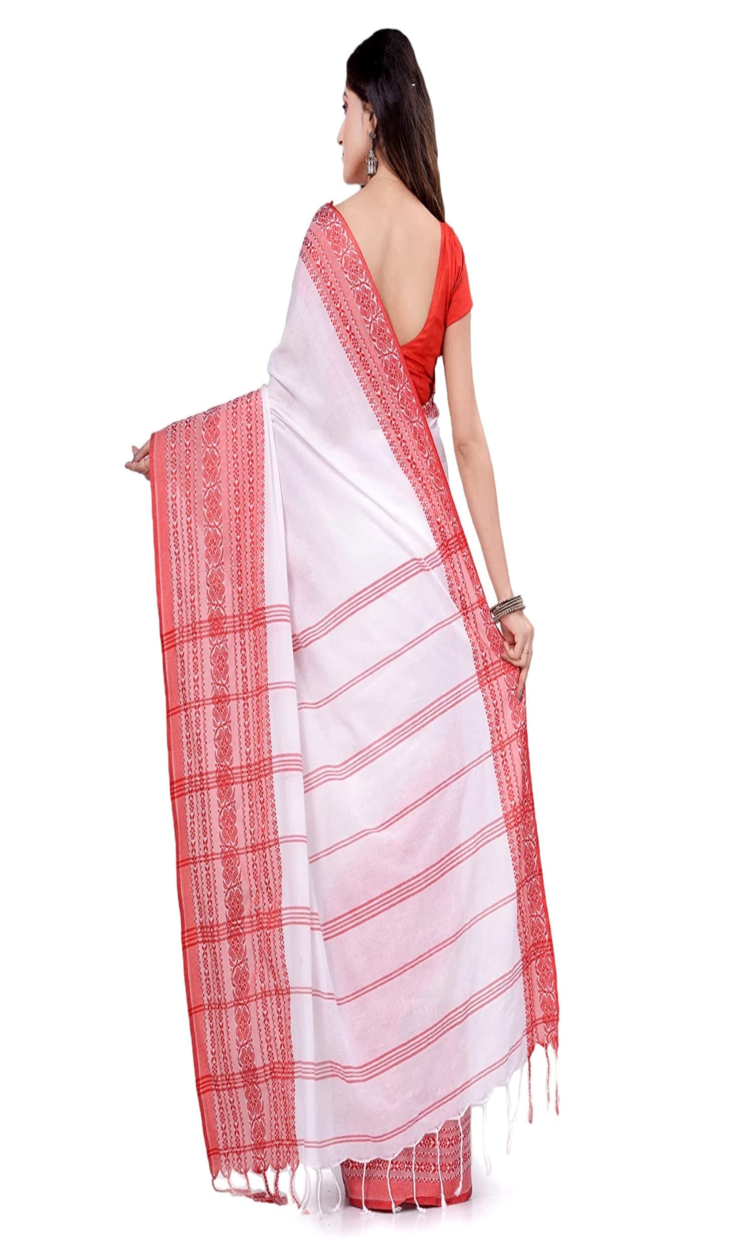 Piyari Fashion Handloom White Cotton Begampuri Saree | Grocsy