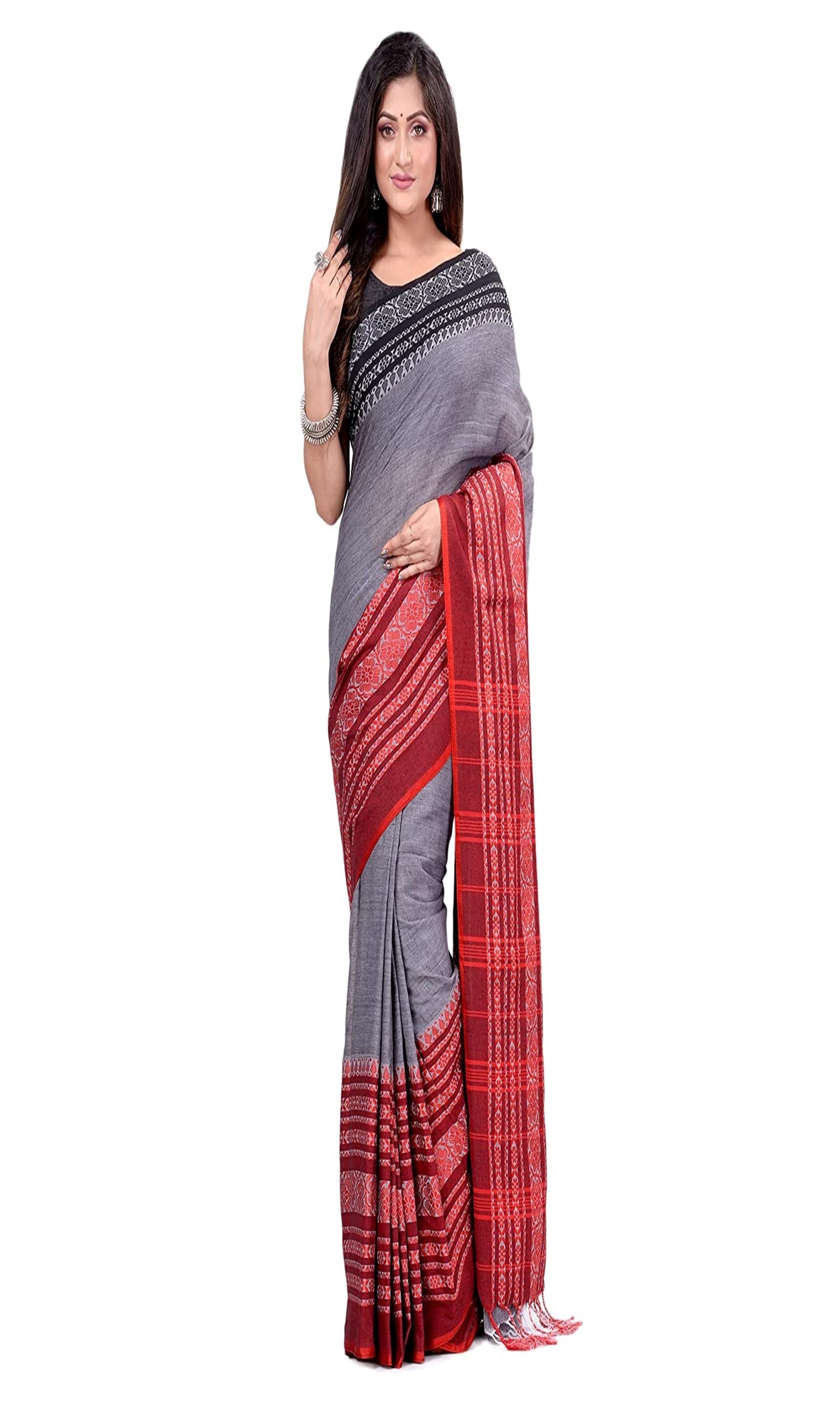 Piyari Fashion Handloom Grey Cotton Begampuri Saree | Grocsy