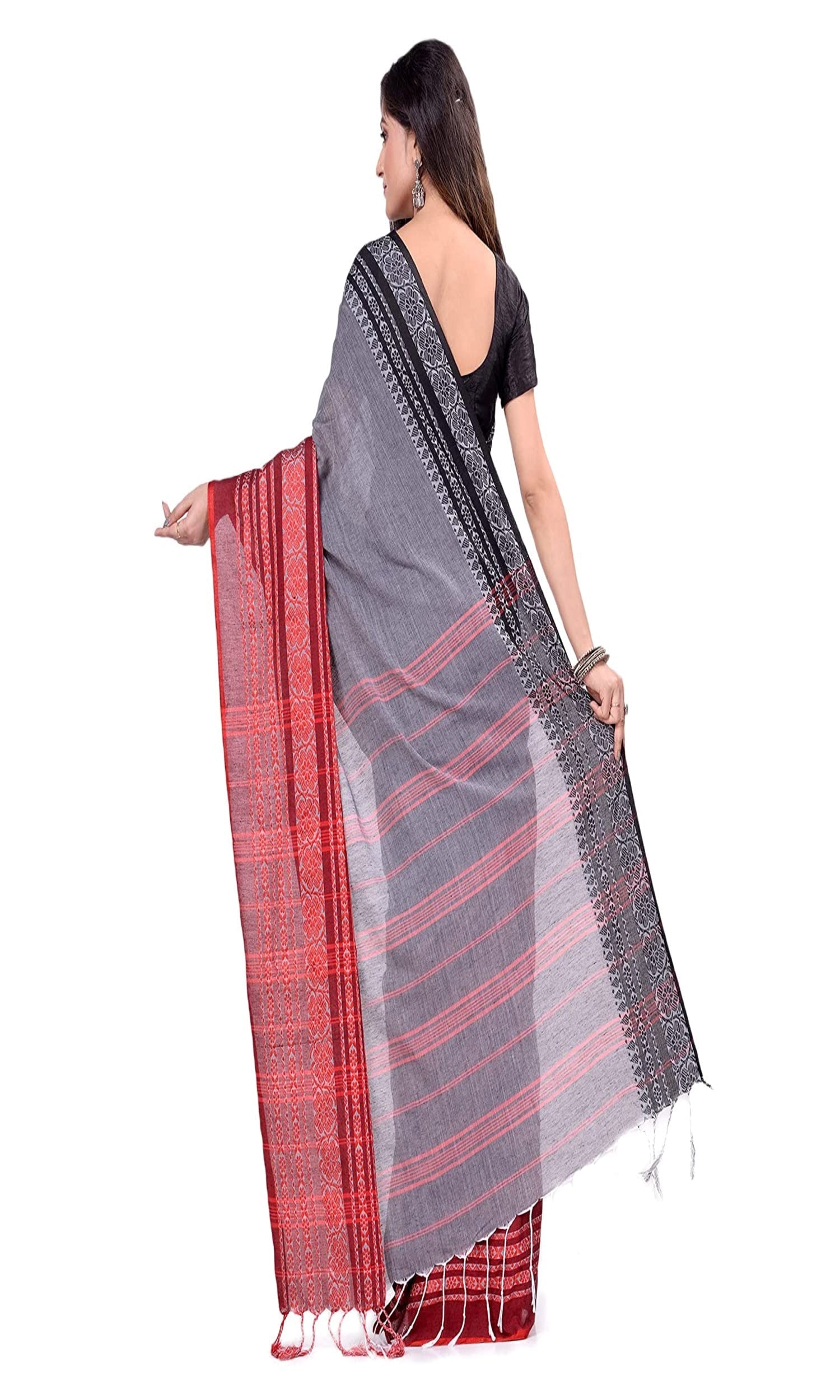 Piyari Fashion Handloom Grey Cotton Begampuri Saree | Grocsy