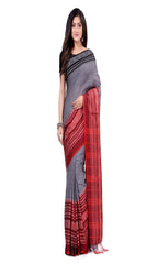Piyari Fashion Handloom Grey Cotton Begampuri Saree | Grocsy