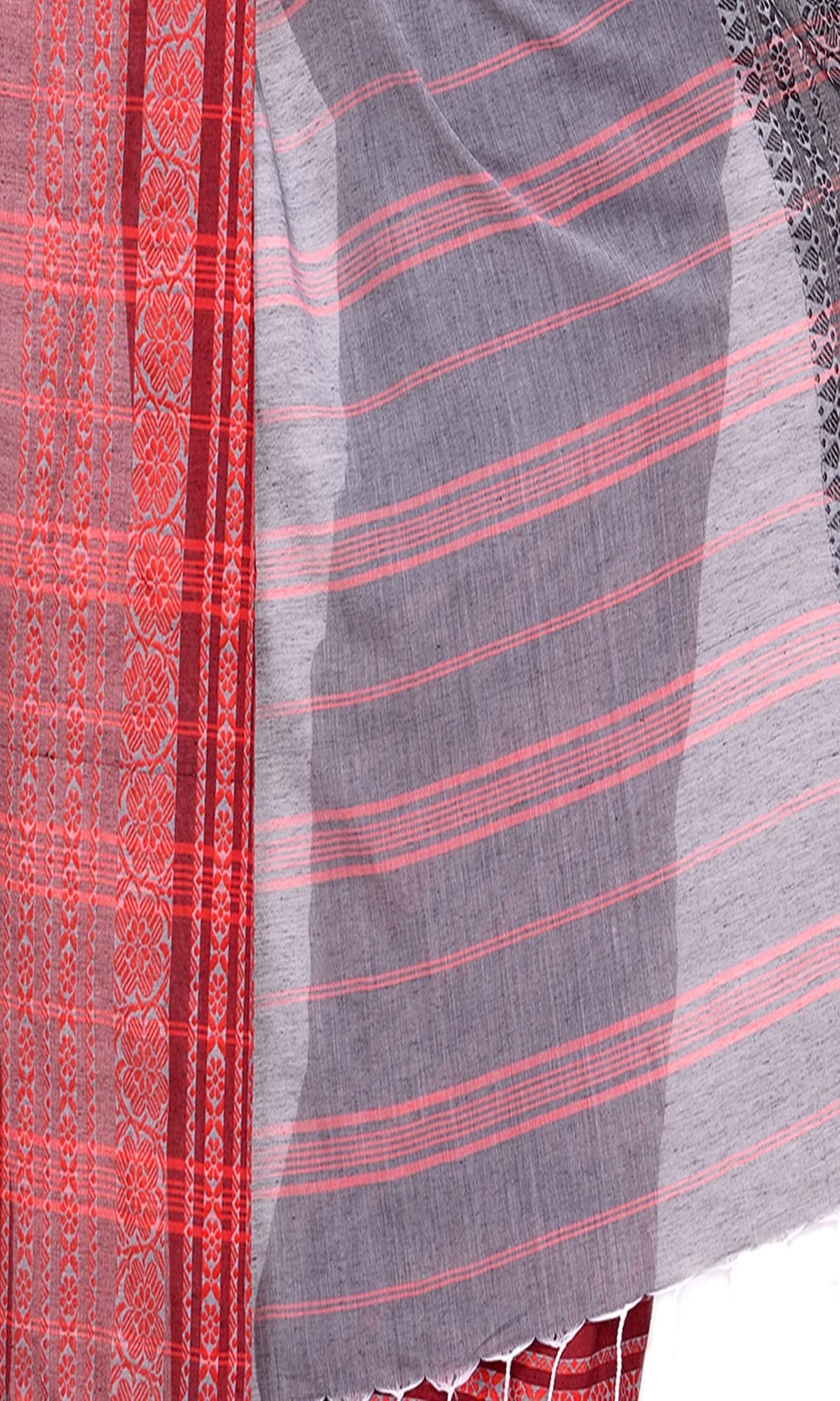Piyari Fashion Handloom Grey Cotton Begampuri Saree | Grocsy
