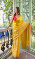 Piyari Fashion Yellow Handloom Tissue Saree | Grocsy