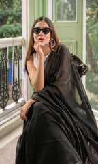 Piyari Fashion Handloom Black Cotton Saree | Grocsy