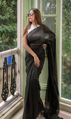 Piyari Fashion Handloom Black Cotton Saree | Grocsy