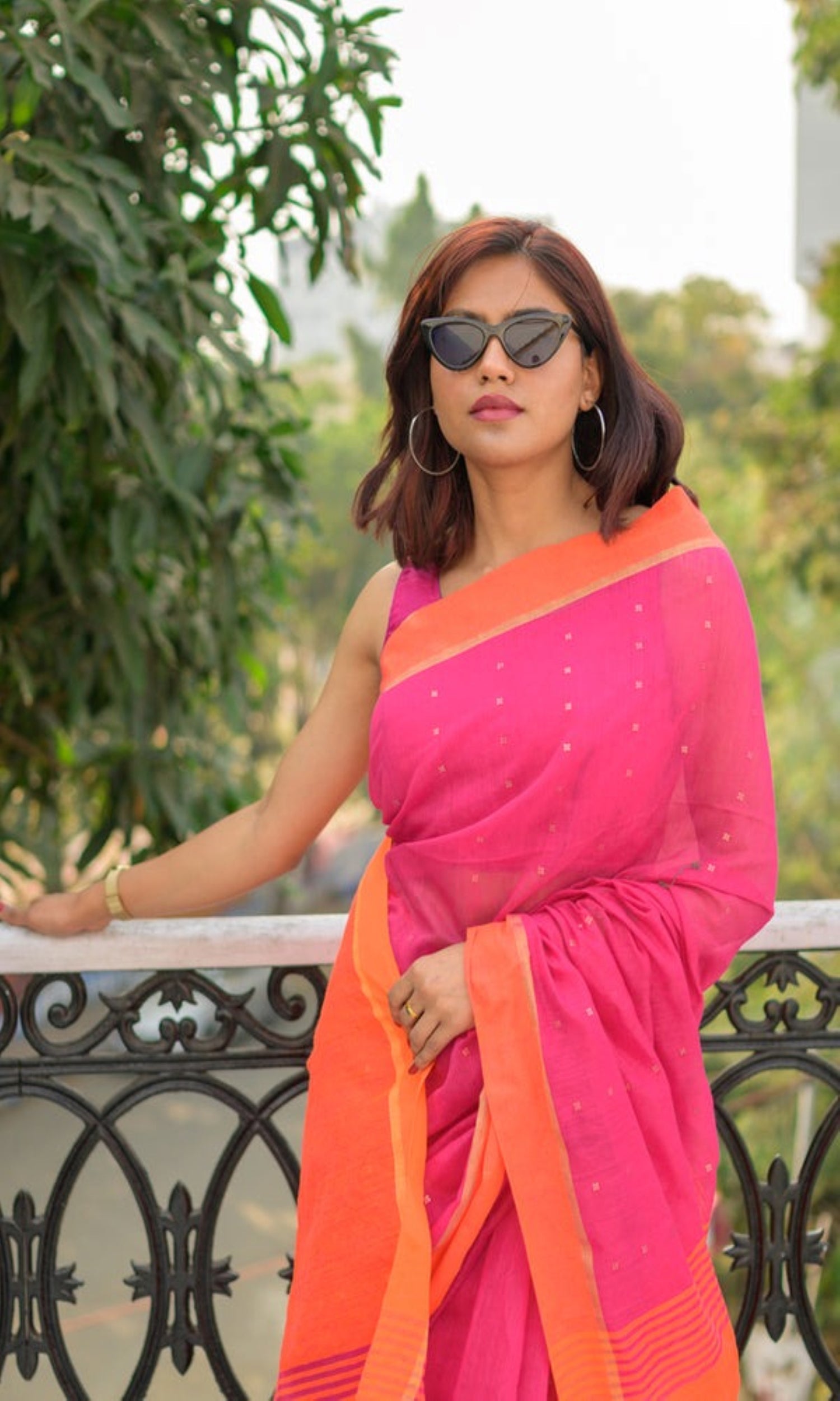 Piyari Fashion Handloom Cotton Blend Rani Pink Sequin Saree | Grocsy