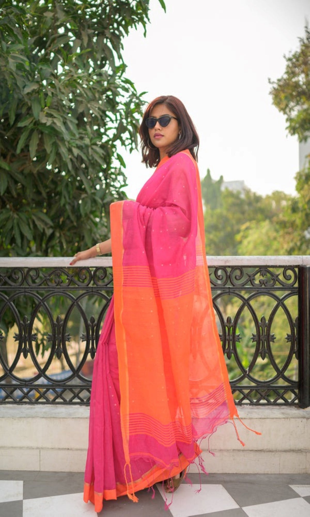 Piyari Fashion Handloom Cotton Blend Rani Pink Sequin Saree | Grocsy