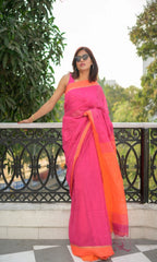 Piyari Fashion Handloom Cotton Blend Rani Pink Sequin Saree | Grocsy