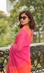 Piyari Fashion Handloom Cotton Blend Rani Pink Sequin Saree | Grocsy