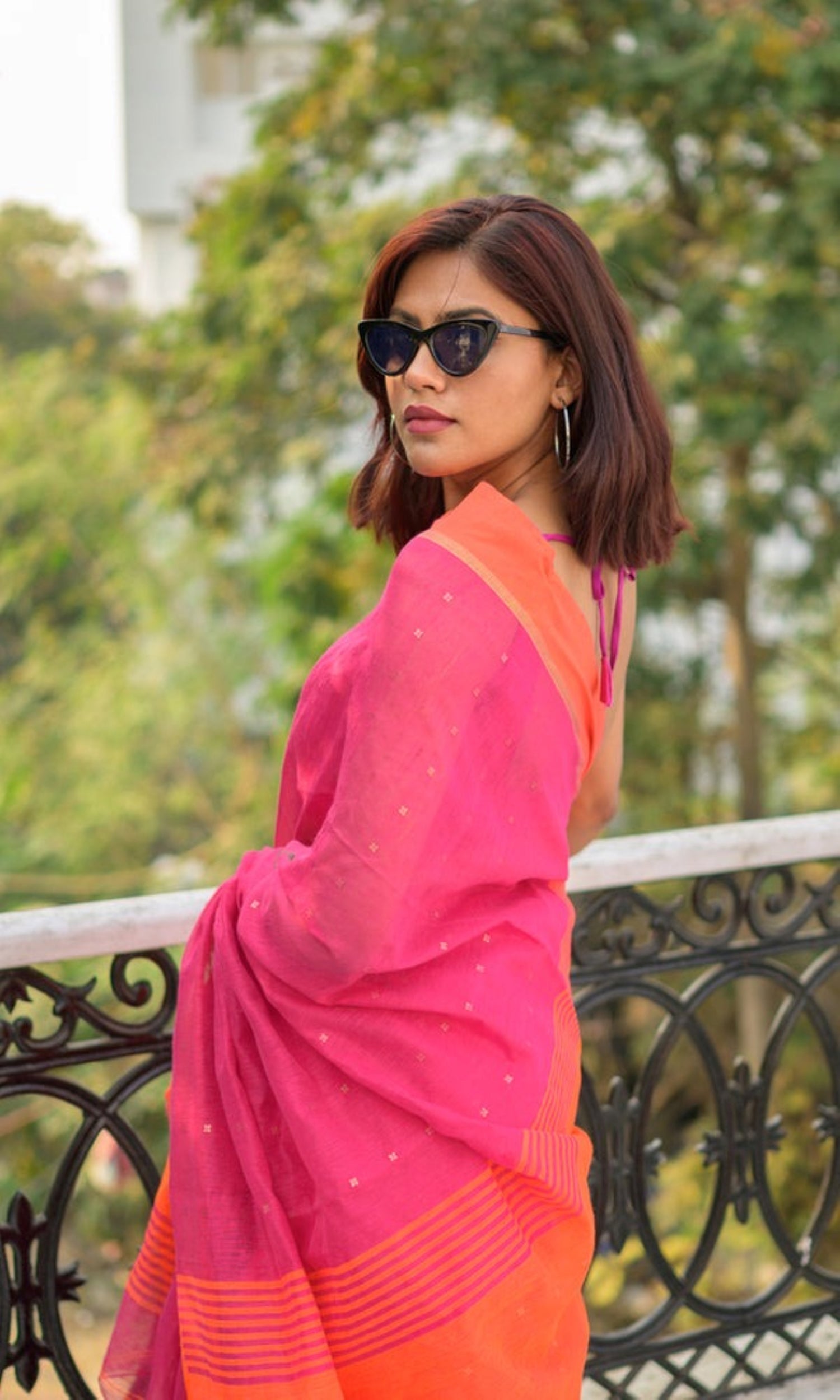Piyari Fashion Handloom Cotton Blend Rani Pink Sequin Saree | Grocsy