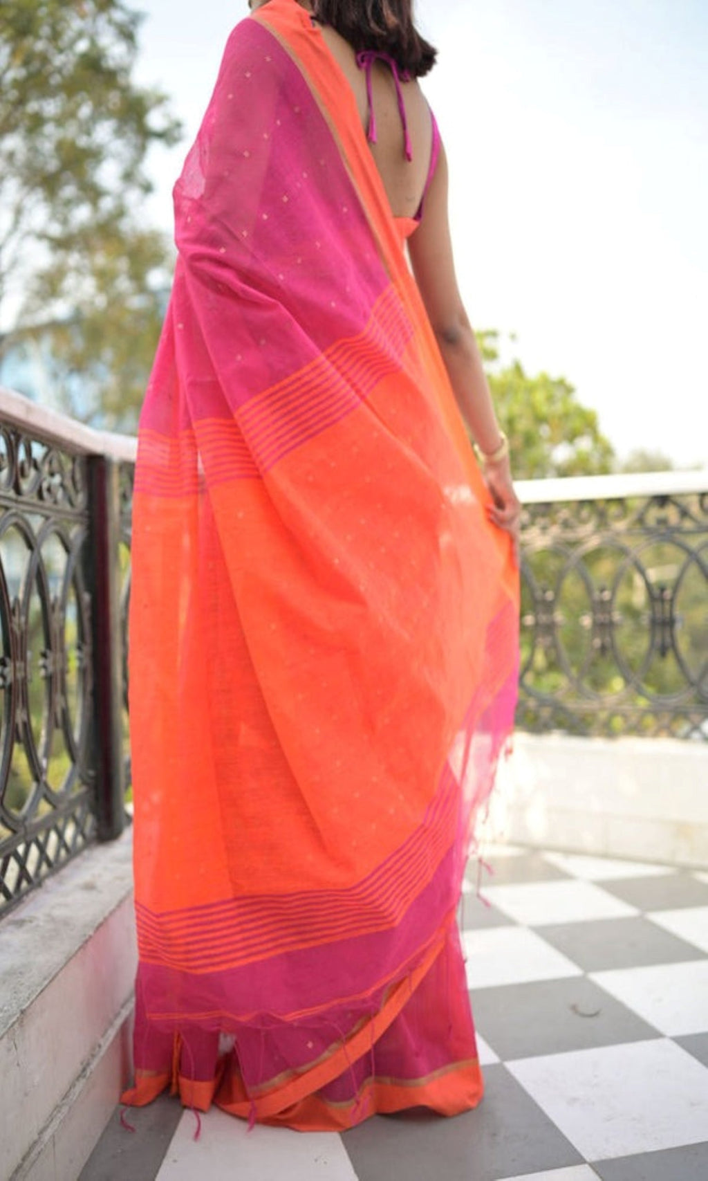 Piyari Fashion Handloom Cotton Blend Rani Pink Sequin Saree | Grocsy
