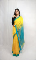 Piyari Fashion Handloom Cotton Blend Yellow Sequin Saree | Grocsy