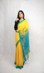 Piyari Fashion Handloom Cotton Blend Yellow Sequin Saree | Grocsy