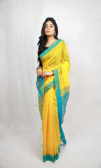 Piyari Fashion Handloom Cotton Blend Yellow Sequin Saree | Grocsy